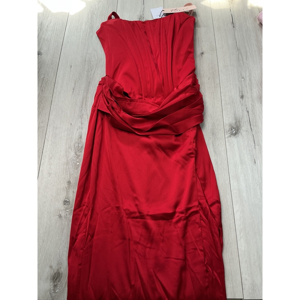 Oh Polly Satin Corset Maxi Dress Red Size 6 New With Tags - Picture 5 of 9